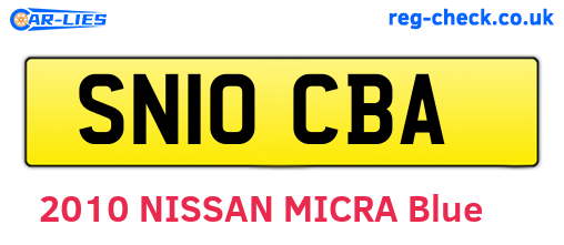 SN10CBA are the vehicle registration plates.