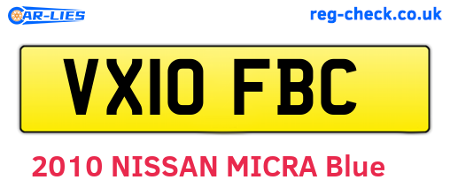VX10FBC are the vehicle registration plates.