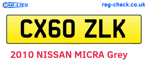 CX60ZLK are the vehicle registration plates.