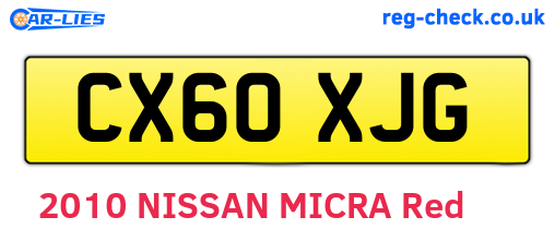 CX60XJG are the vehicle registration plates.