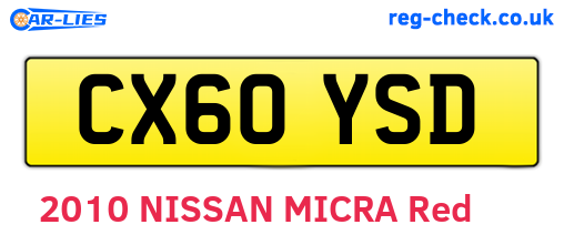 CX60YSD are the vehicle registration plates.