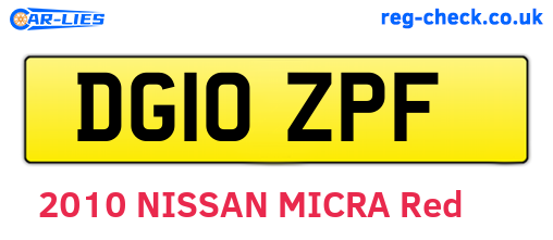 DG10ZPF are the vehicle registration plates.