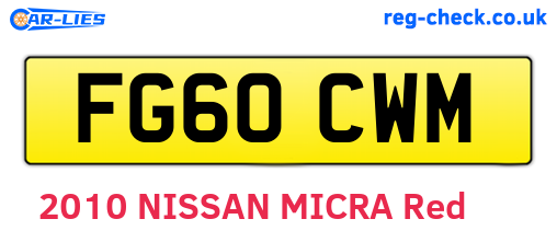 FG60CWM are the vehicle registration plates.