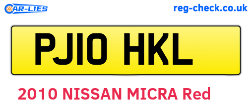 PJ10HKL are the vehicle registration plates.