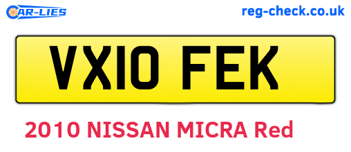 VX10FEK are the vehicle registration plates.