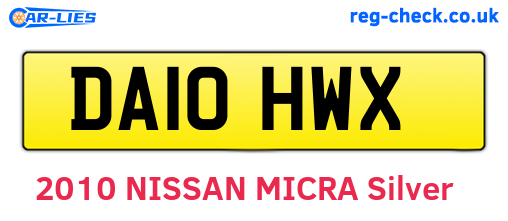 DA10HWX are the vehicle registration plates.