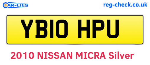 YB10HPU are the vehicle registration plates.
