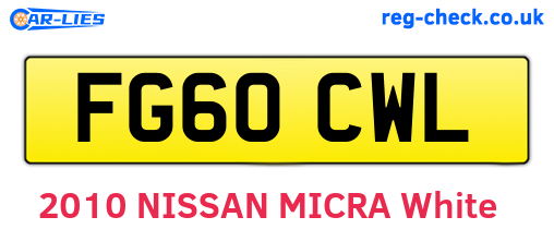 FG60CWL are the vehicle registration plates.