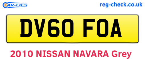 DV60FOA are the vehicle registration plates.
