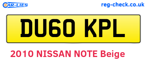 DU60KPL are the vehicle registration plates.