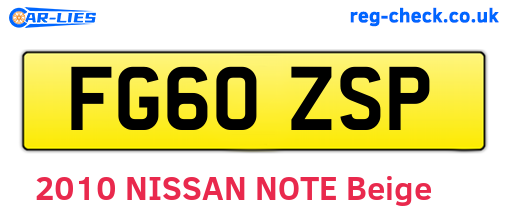 FG60ZSP are the vehicle registration plates.