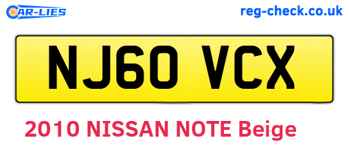 NJ60VCX are the vehicle registration plates.