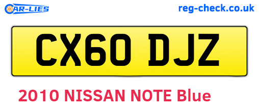 CX60DJZ are the vehicle registration plates.