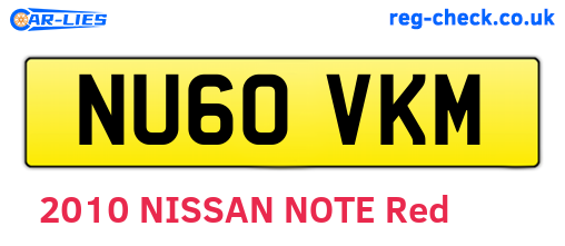 NU60VKM are the vehicle registration plates.