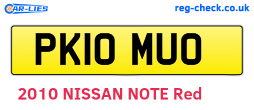 PK10MUO are the vehicle registration plates.