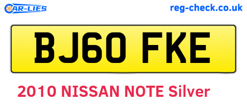BJ60FKE are the vehicle registration plates.