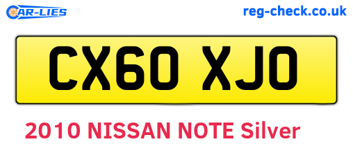 CX60XJO are the vehicle registration plates.
