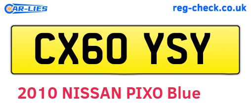 CX60YSY are the vehicle registration plates.