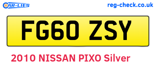 FG60ZSY are the vehicle registration plates.