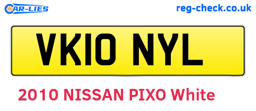 VK10NYL are the vehicle registration plates.