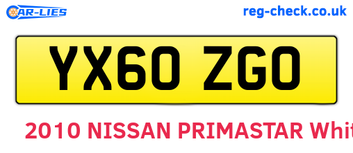 YX60ZGO are the vehicle registration plates.