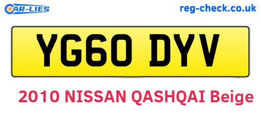 YG60DYV are the vehicle registration plates.