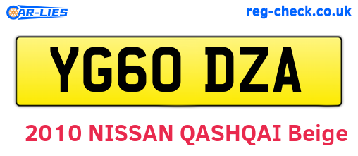 YG60DZA are the vehicle registration plates.