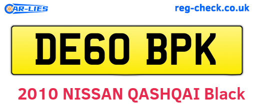 DE60BPK are the vehicle registration plates.