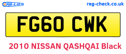 FG60CWK are the vehicle registration plates.