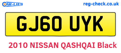 GJ60UYK are the vehicle registration plates.