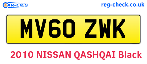 MV60ZWK are the vehicle registration plates.