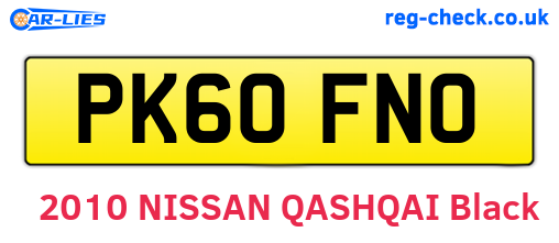 PK60FNO are the vehicle registration plates.