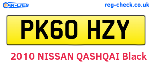 PK60HZY are the vehicle registration plates.