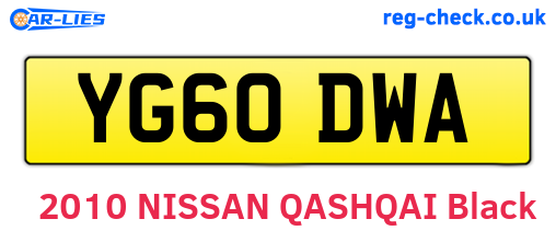 YG60DWA are the vehicle registration plates.