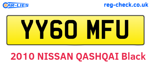 YY60MFU are the vehicle registration plates.