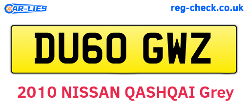 DU60GWZ are the vehicle registration plates.