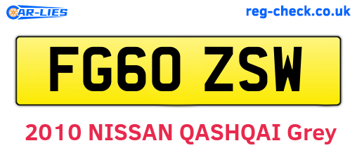 FG60ZSW are the vehicle registration plates.