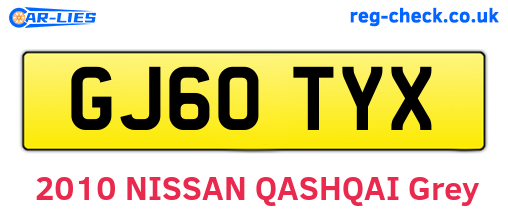 GJ60TYX are the vehicle registration plates.