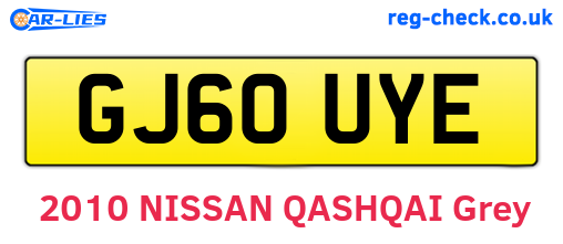 GJ60UYE are the vehicle registration plates.
