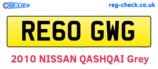RE60GWG are the vehicle registration plates.