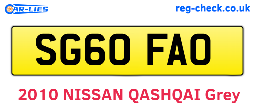 SG60FAO are the vehicle registration plates.