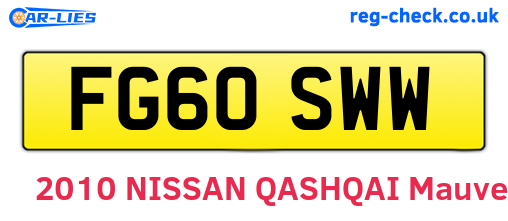 FG60SWW are the vehicle registration plates.