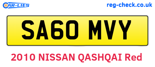 SA60MVY are the vehicle registration plates.