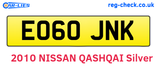 EO60JNK are the vehicle registration plates.