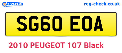 SG60EOA are the vehicle registration plates.