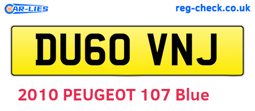 DU60VNJ are the vehicle registration plates.