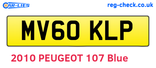 MV60KLP are the vehicle registration plates.