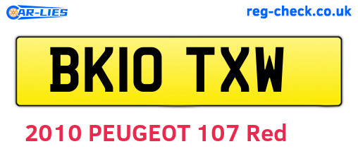BK10TXW are the vehicle registration plates.