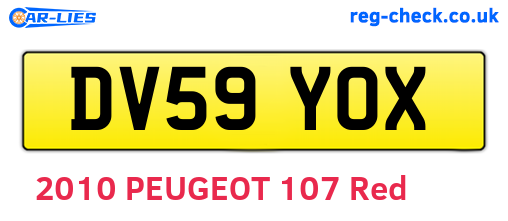DV59YOX are the vehicle registration plates.