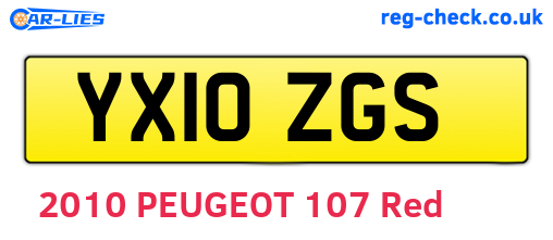 YX10ZGS are the vehicle registration plates.
